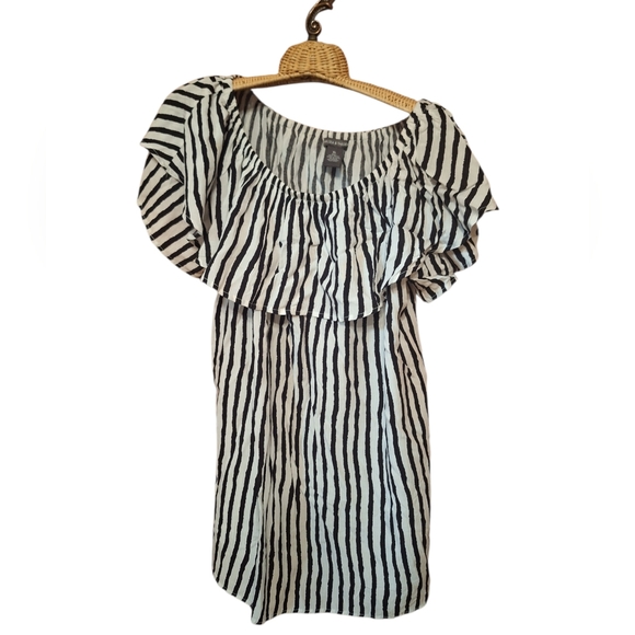 Chelsea & Theodore Black & White Striped Off the Shoulder Top Ladies XL Boho - Picture 2 of 4